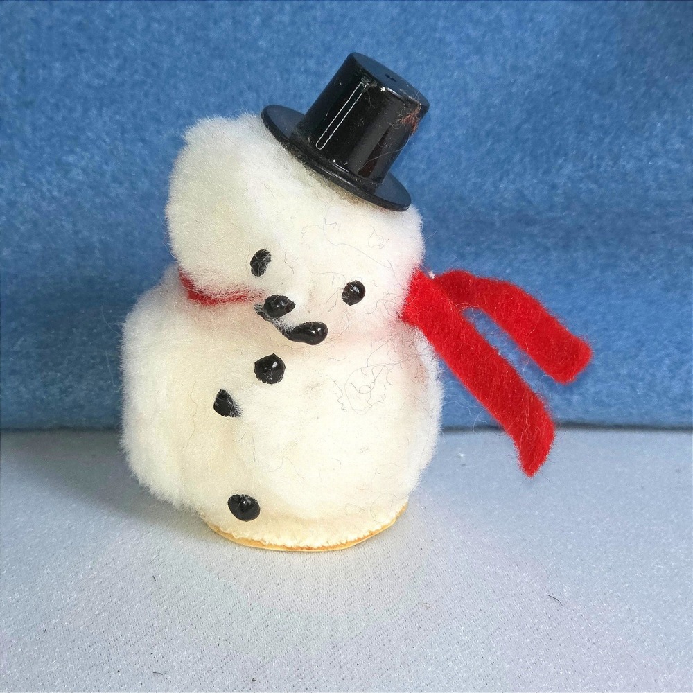 Vintage 1970s Cotton Batting Snowman Christmas Ornament Fred Meyer Kitsch PNW